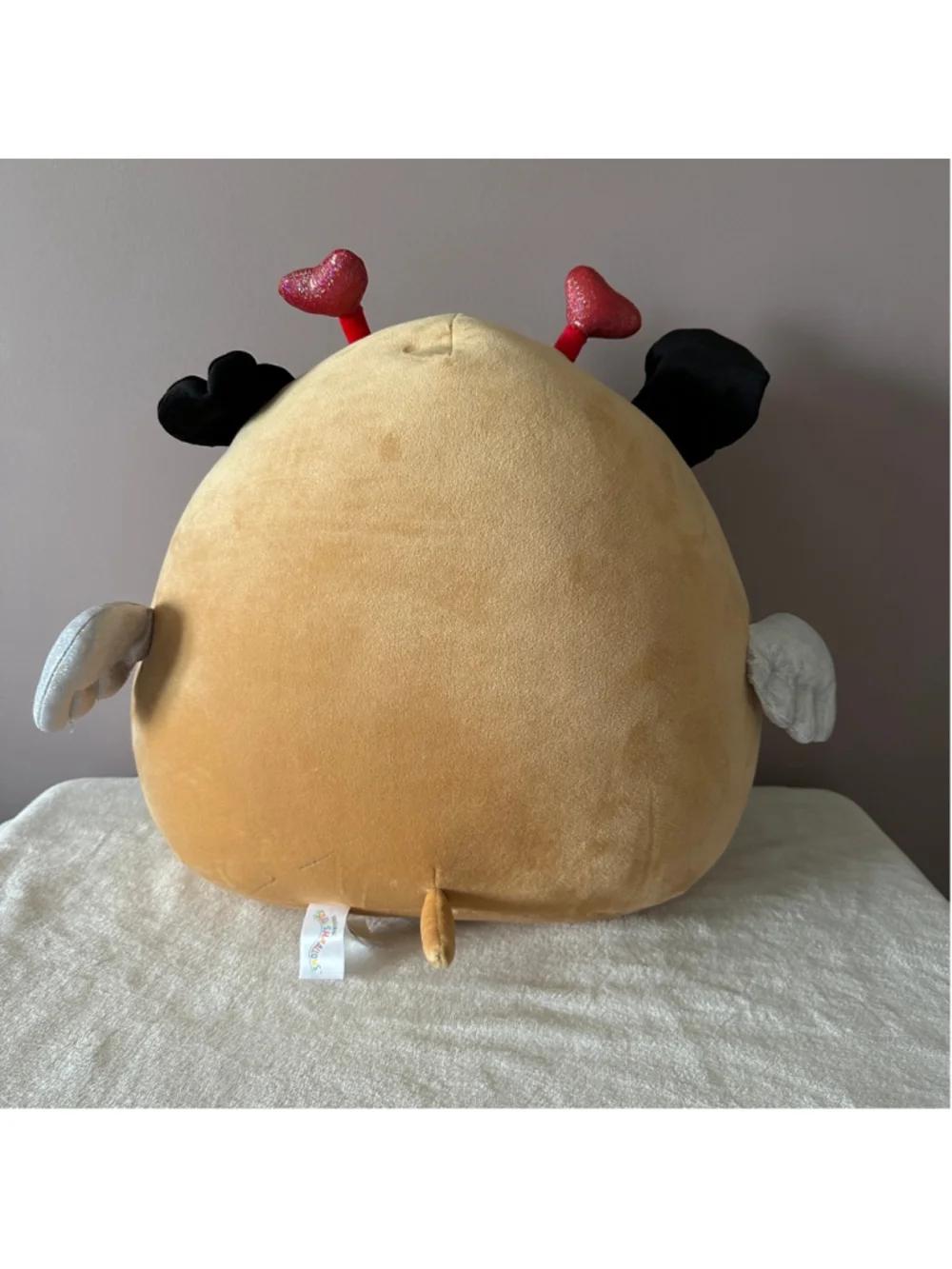 Squishmallows Brown Pug Plush 13” Red Heart Antennae Valentine Wings